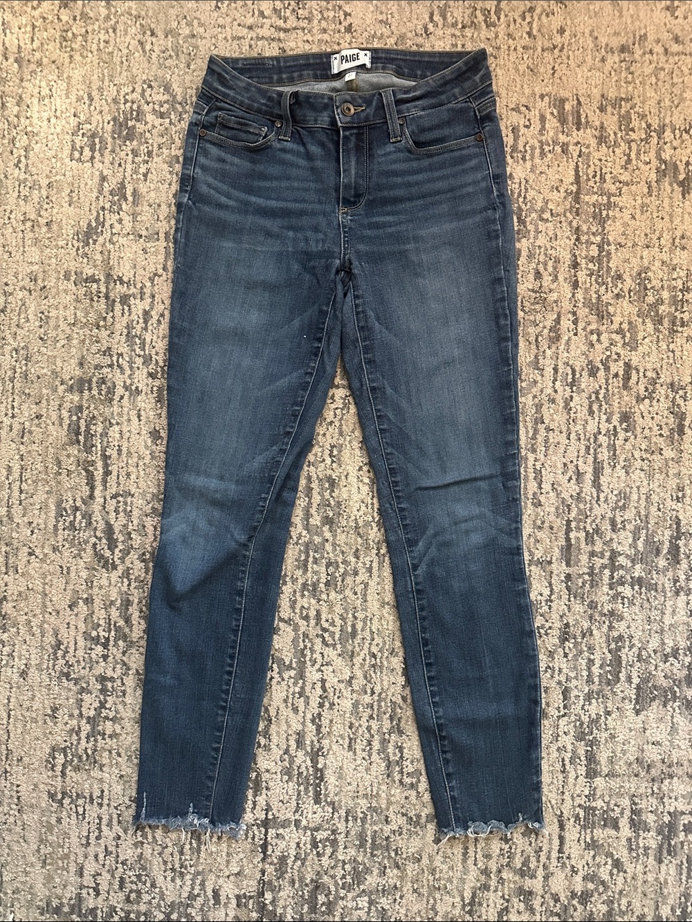 PAIGE Raw Hem Mid-Rise Skinny Jeans in Indigo Wash